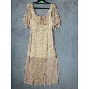 Sienna Sky Dress Womens Small Beige Brown Puff Sleeve Midi Romantic Boho Floral